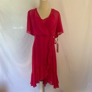 Calvin Klein Faux Wrap Dress in Hot Pink
